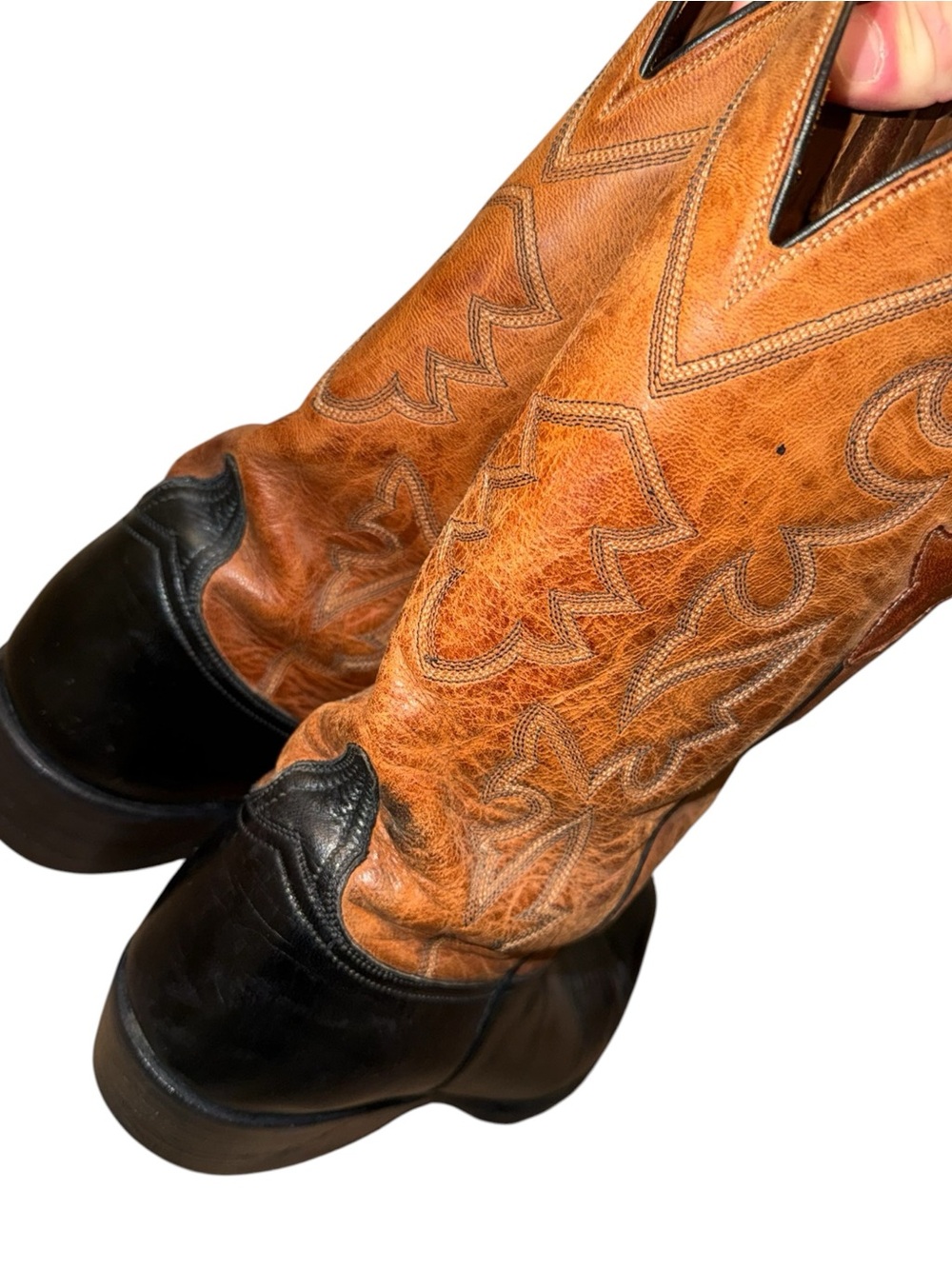 Lucchese Cowboy Boots Mens 9.5 Black Leather Western Pull‎ On Pointed Toe USA - Picture 7 of 12